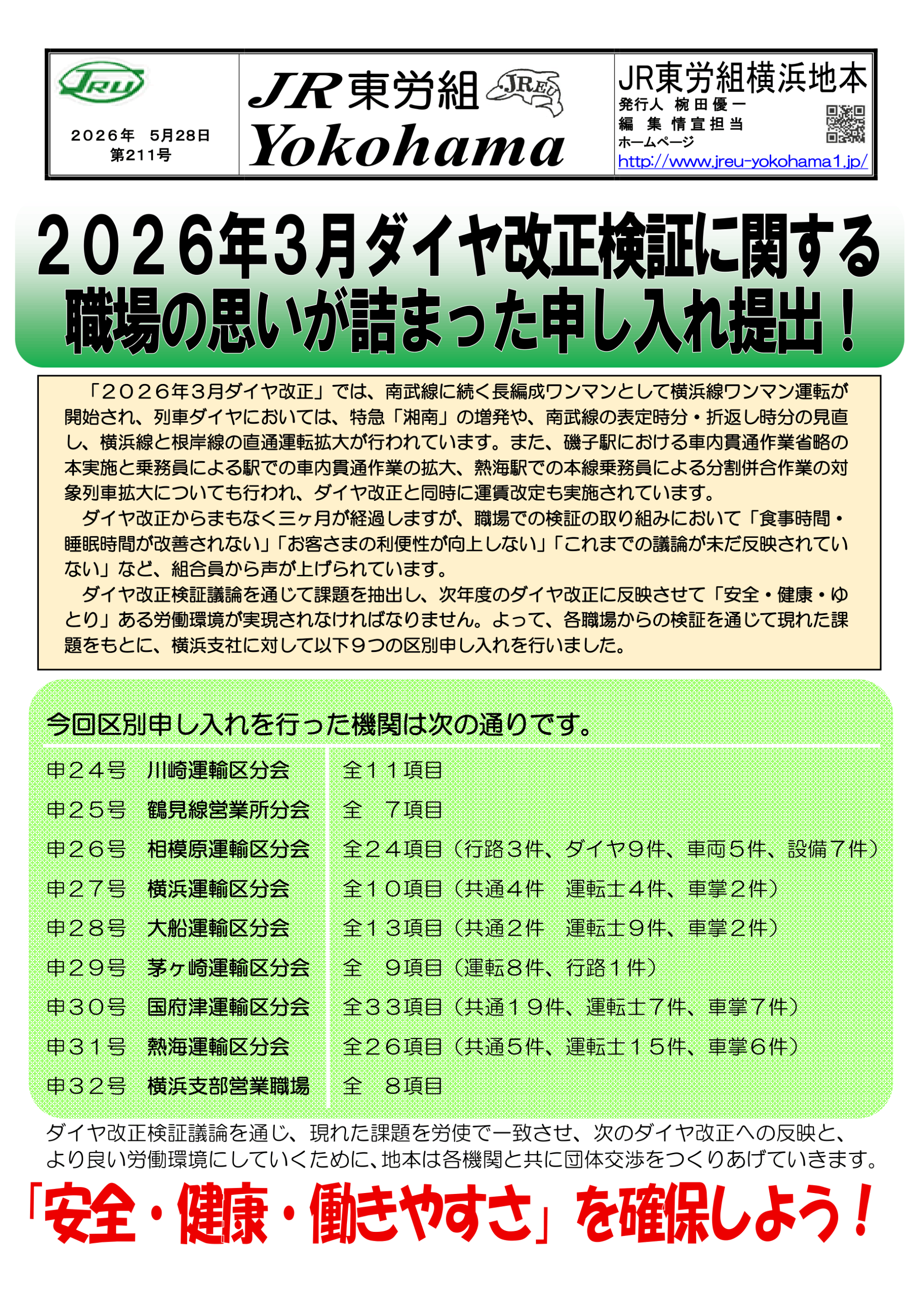横浜地本団体交渉情報 | 【公式】JR東労組横浜地本（東日本旅客鉄道